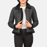 Zesen Black Leather Bomber Jacket